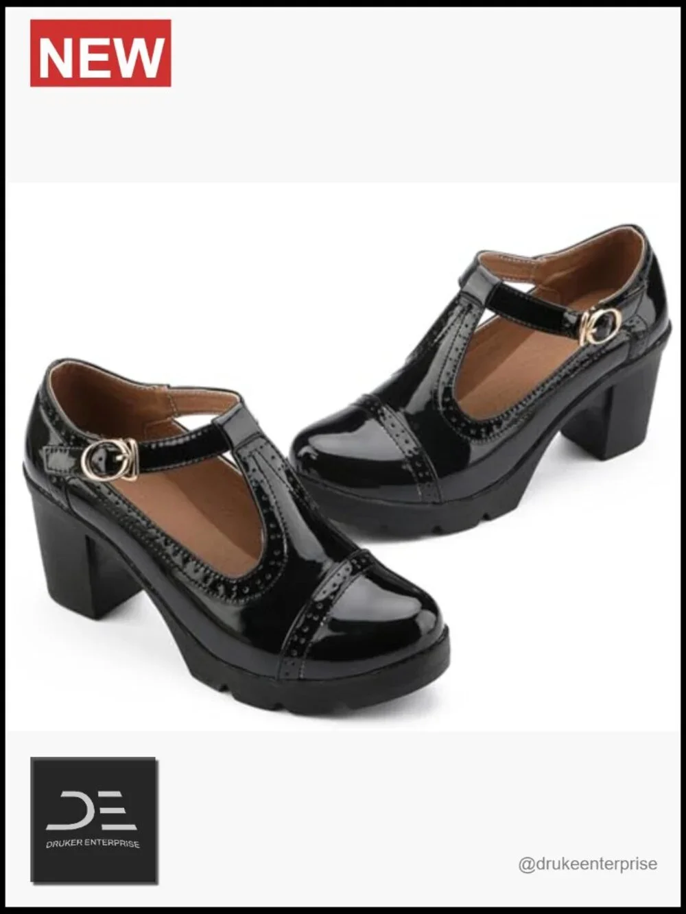 Classic T-Strap Platform Mid-Heel Square Toe Oxfords Dress Shoes